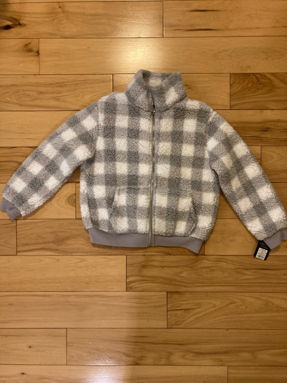 art class Gray and White Sherpa Check Zip Jacket